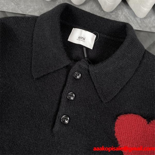 ホワイト 存在感 ゆったり トレンド 注目 ポロ AMI PARIS アミ パリス コピー ニット