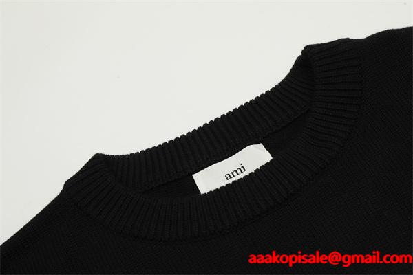  AMI PARIS アミ パリス コピー 2025秋冬 大人カジュアル グレー×ホワイト ニットセーター