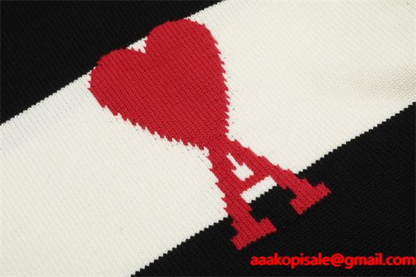  AMI PARIS アミ パリス コピー 2025秋冬 大人カジュアル グレー×ホワイト ニットセーター