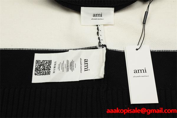  AMI PARIS アミ パリス コピー 2025秋冬 大人カジュアル グレー×ホワイト ニットセーター