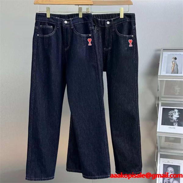  2025秋冬 大人ストリート ワンポイント  AMI PARIS アミ パリス 偽物 デニムパンツ ストレート