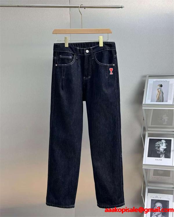  2025秋冬 大人ストリート ワンポイント  AMI PARIS アミ パリス 偽物 デニムパンツ ストレート