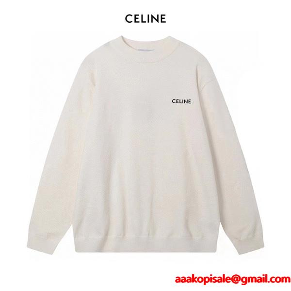 2025秋冬 セリーヌ コピー CELINE ミニロゴ セーター ホワイト×ブラック 上品