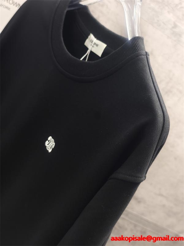 セリーヌ コピー 2025秋冬 CELINE 刺繍 トレーナー ホワイト・ブラック シンプル  ユニセックス