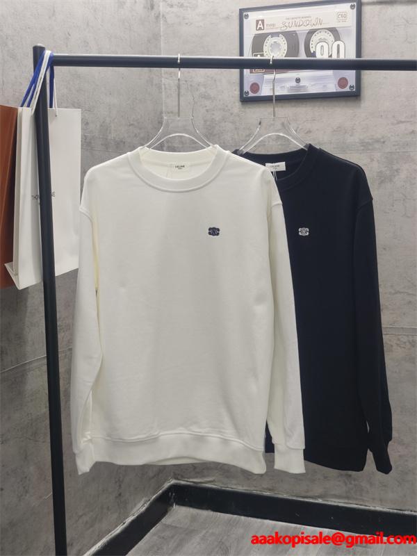 セリーヌ コピー 2025秋冬 CELINE 刺繍 トレーナー ホワイト・ブラック シンプル  ユニセックス