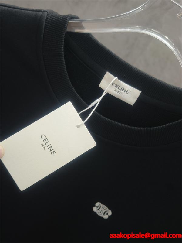 セリーヌ コピー 2025秋冬 CELINE 刺繍 トレーナー ホワイト・ブラック シンプル  ユニセックス