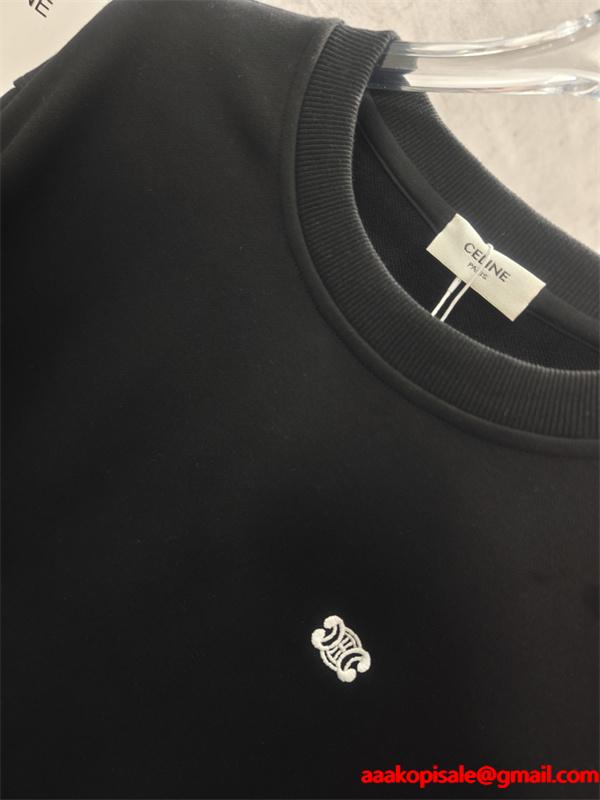セリーヌ コピー 2025秋冬 CELINE 刺繍 トレーナー ホワイト・ブラック シンプル  ユニセックス
