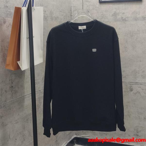 セリーヌ コピー 2025秋冬 CELINE 刺繍 トレーナー ホワイト・ブラック シンプル  ユニセックス