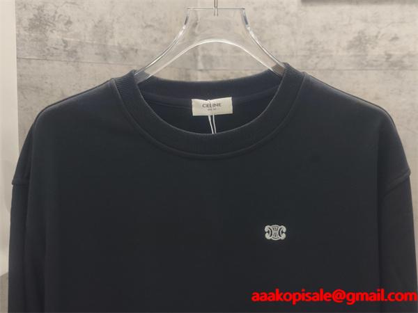 セリーヌ コピー 2025秋冬 CELINE 刺繍 トレーナー ホワイト・ブラック シンプル  ユニセックス