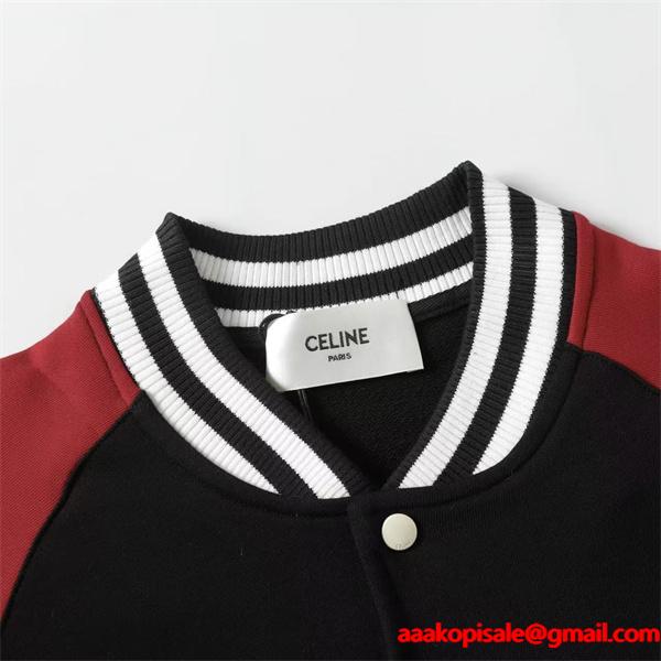 セリーヌ コピー 2025秋冬 CELINE ブラック×レッド ジャケット 存在感抜群 スポーティー 