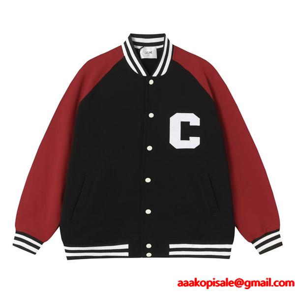 セリーヌ コピー 2025秋冬 CELINE ブラック×レッド ジャケット 存在感抜群 スポーティー 