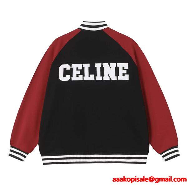 セリーヌ コピー 2025秋冬 CELINE ブラック×レッド ジャケット 存在感抜群 スポーティー 