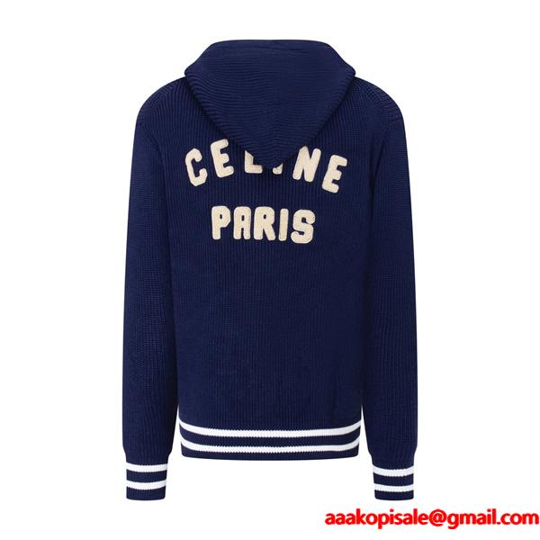 セリーヌ コピー 2025秋冬 CELINE ネイビー フーディー 保温 快適 着心地