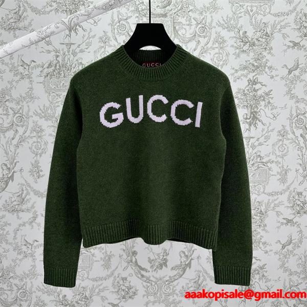 2026新作 GUCCI グリーン ロゴニット 希少 お洒落 個性派 グッチ コピー