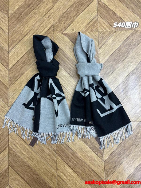 シンプルロゴ LOUIS VUITTON ルイヴィトン コピー マフラー ブラック グレー配色  定番アイテム