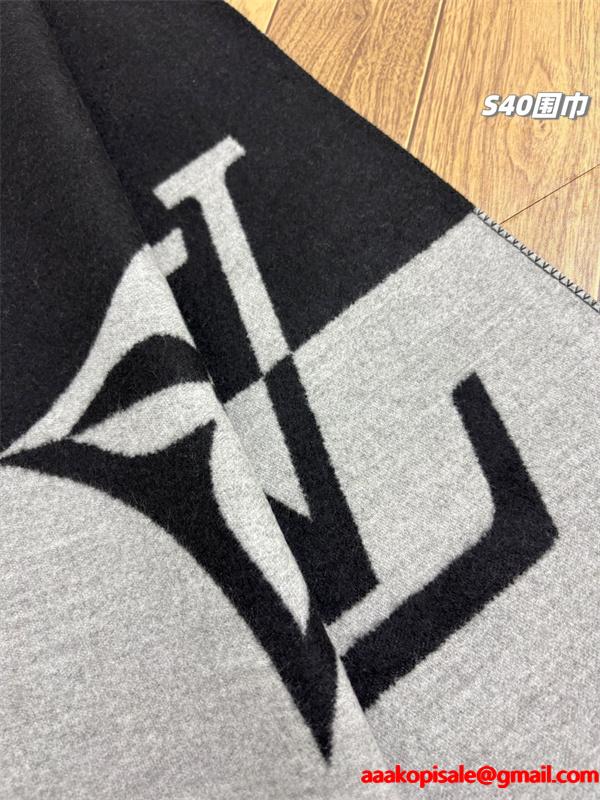 シンプルロゴ LOUIS VUITTON ルイヴィトン コピー マフラー ブラック グレー配色  定番アイテム