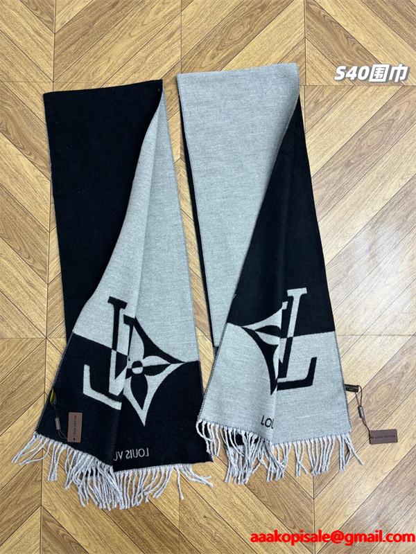 シンプルロゴ LOUIS VUITTON ルイヴィトン コピー マフラー ブラック グレー配色  定番アイテム