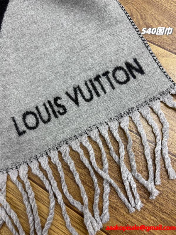 シンプルロゴ LOUIS VUITTON ルイヴィトン コピー マフラー ブラック グレー配色  定番アイテム