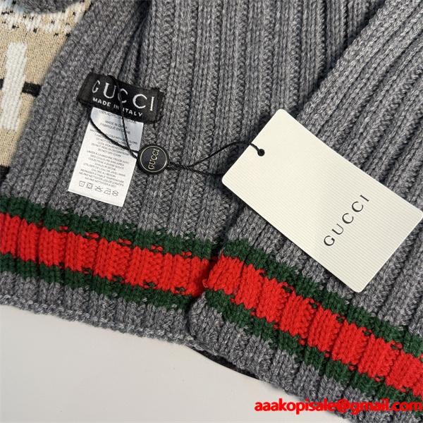 GUCCI グッチ コピー ニットマフラー キャップセット ブラック 暖か素材 冬仕様