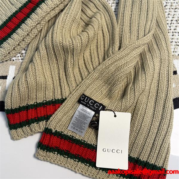GUCCI グッチ コピー ニットマフラー キャップセット ブラック 暖か素材 冬仕様
