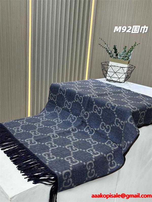 シンプル総柄 マフラー ネイビー フリンジ 定番 GUCCI グッチ コピー