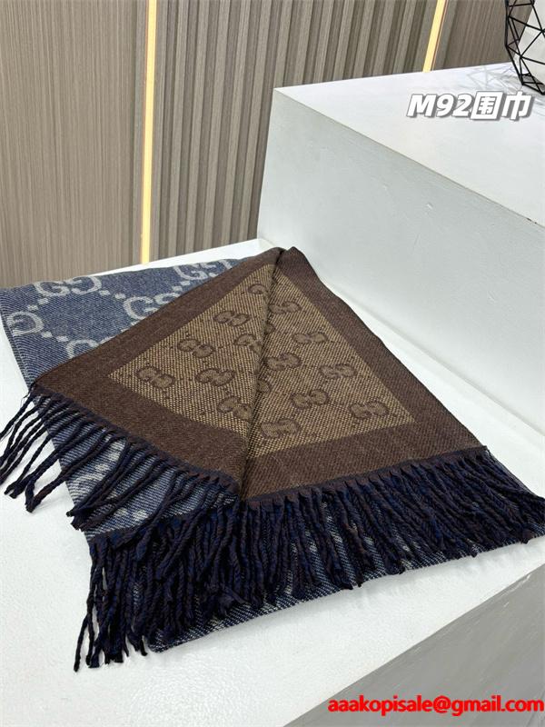 シンプル総柄 マフラー ネイビー フリンジ 定番 GUCCI グッチ コピー