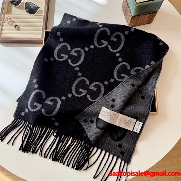 GUCCI グッチ コピー シック 大判ストール ブラック グレー配色 防寒