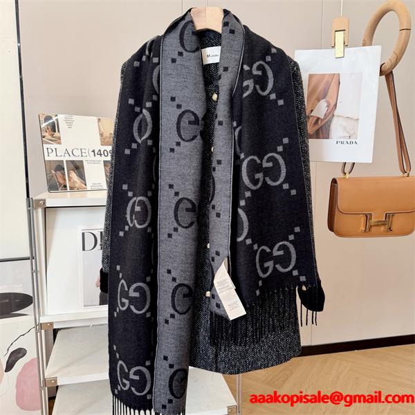 GUCCI グッチ コピー シック 大判ストール ブラック グレー配色 防寒