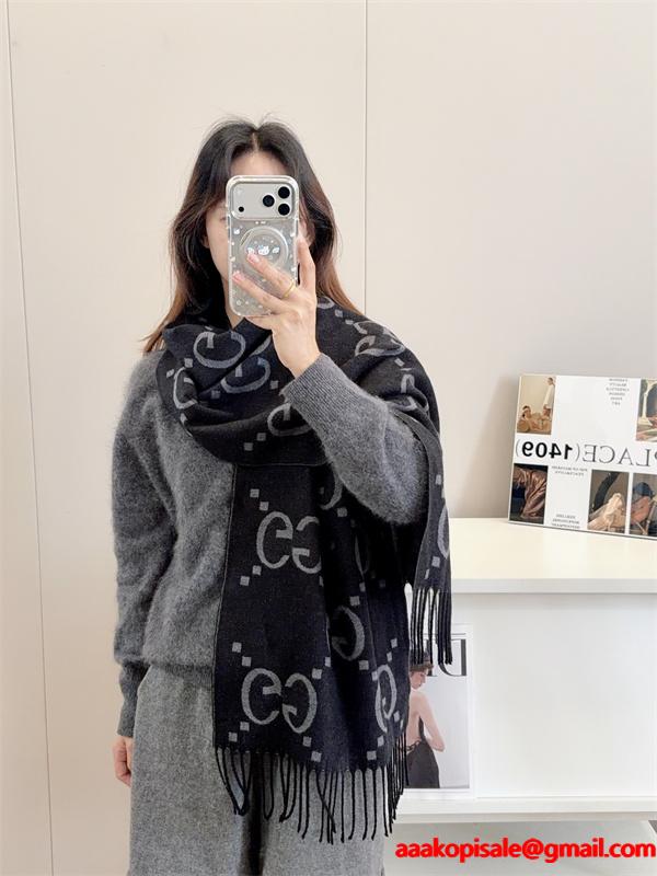 GUCCI グッチ コピー シック 大判ストール ブラック グレー配色 防寒