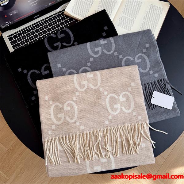 GUCCI グッチ コピー シック 大判ストール ブラック グレー配色 防寒