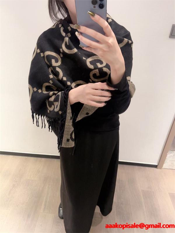 人気総柄 GUCCI グッチ コピー ストール ブラック系 大人モード ユニセックス