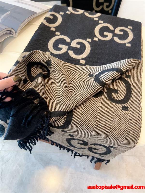 人気総柄 GUCCI グッチ コピー ストール ブラック系 大人モード ユニセックス