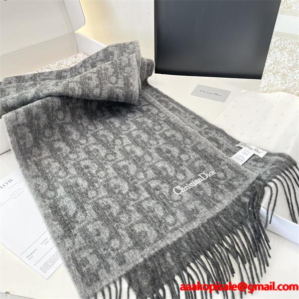上品モノトーン ストール グレーカラー 冬コーデ向け DIOR ディオール コピー