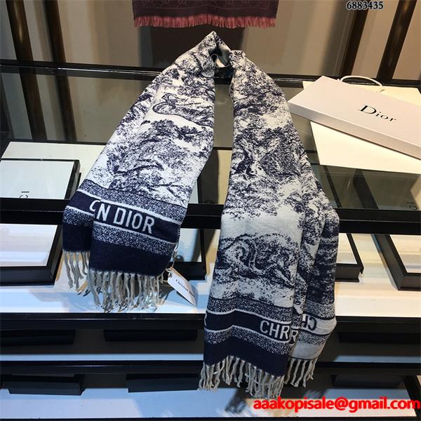  存在感デザイン DIOR ディオール コピー 大判ストール ネイビー配色 防寒アイテム
