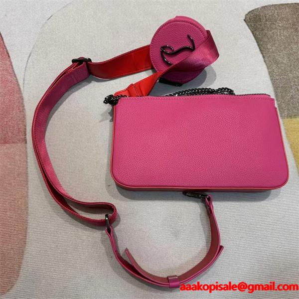 クリスチャンルブタン Christian Louboutin 激安 ピンク レザー スリム ショルダーバッグ チェーン付き ミニポーチ