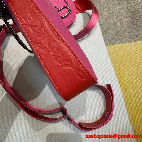 クリスチャンルブタン Christian Louboutin 激安 ピンク レザー スリム ショルダーバッグ チェーン付き ミニポーチ
