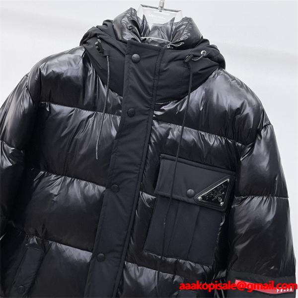 PRADA プラダ コピー フード付きダウンコート ブラック 限定 高級 注目