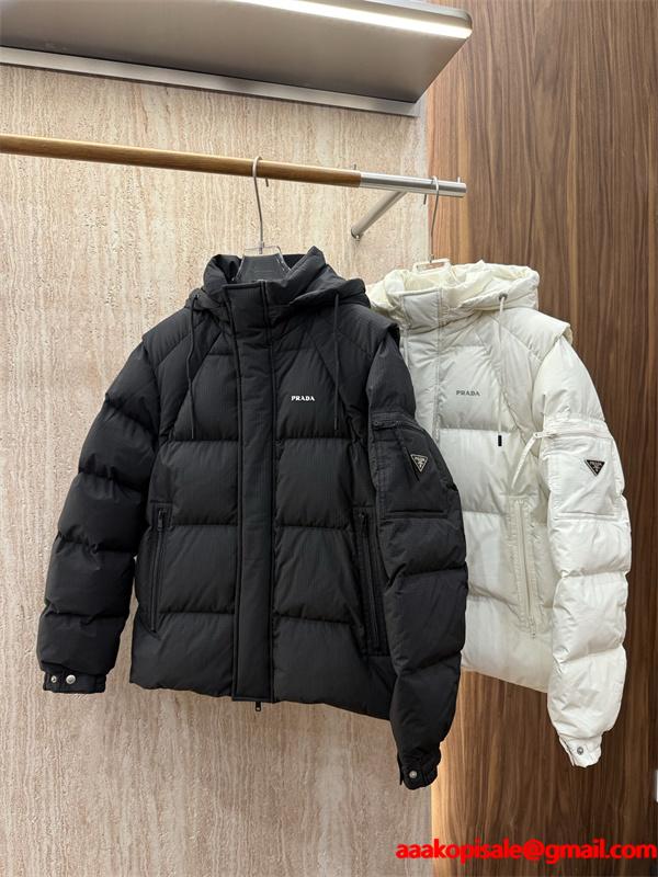 フード付きダウンジャケット ホワイト 新作 高級 快適 PRADA プラダ コピー