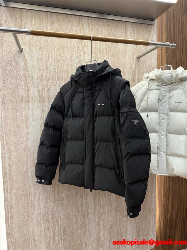 フード付きダウンジャケット ホワイト 新作 高級 快適 PRADA プラダ コピー