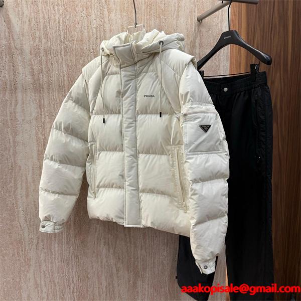 フード付きダウンジャケット ホワイト 新作 高級 快適 PRADA プラダ コピー