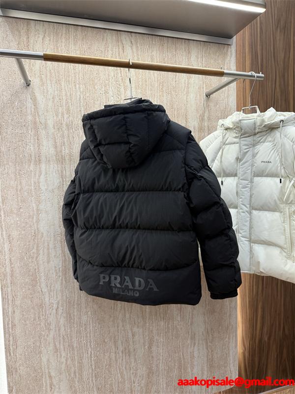 フード付きダウンジャケット ホワイト 新作 高級 快適 PRADA プラダ コピー