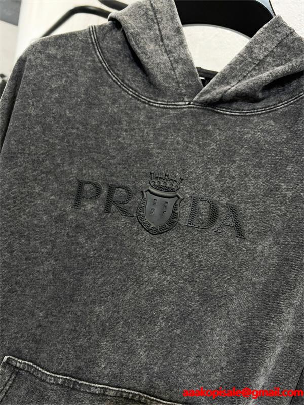 新登場 パーカー グレー 売れ筋 着心地抜群 カジュアル PRADA プラダ 偽物
