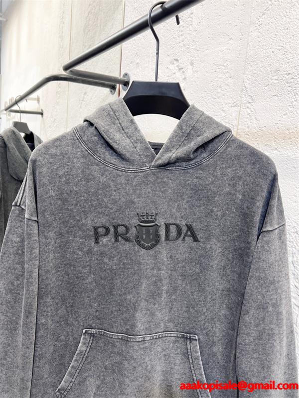 新登場 パーカー グレー 売れ筋 着心地抜群 カジュアル PRADA プラダ 偽物