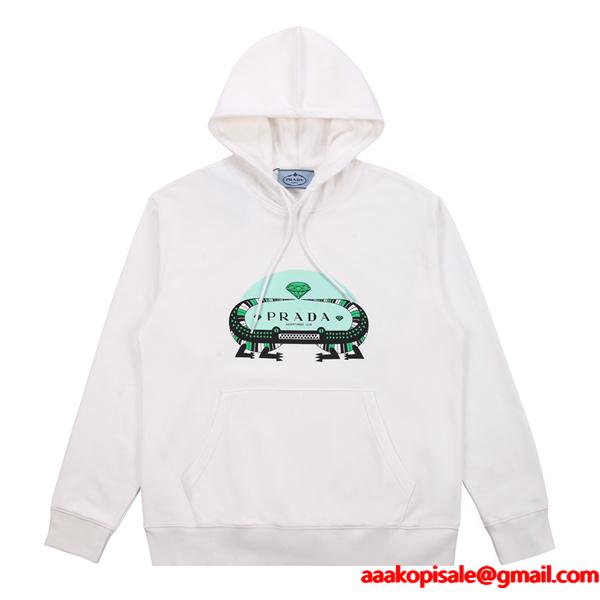 新登場 パーカー ホワイト PRADA プラダ スーパーコピー 限定 お洒落 快適