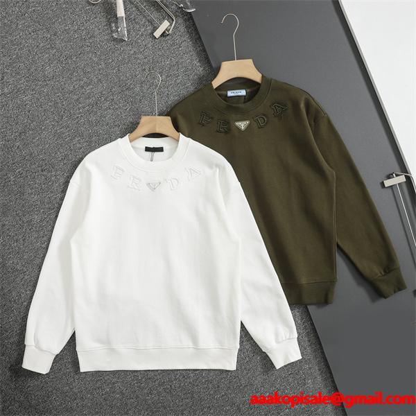 パーカー ホワイト／カーキ 本格派 上質 着心地抜群 PRADA プラダ コピー  