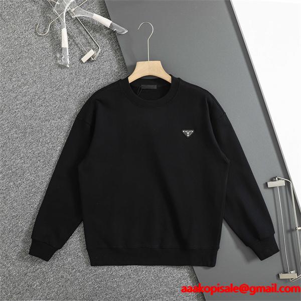 新作 PRADA プラダ 偽物 パーカー ブラック／ホワイト 話題 トレンド