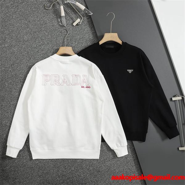 新作 PRADA プラダ 偽物 パーカー ブラック／ホワイト 話題 トレンド