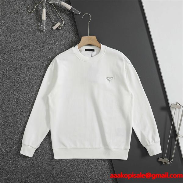 新作 PRADA プラダ 偽物 パーカー ブラック／ホワイト 話題 トレンド