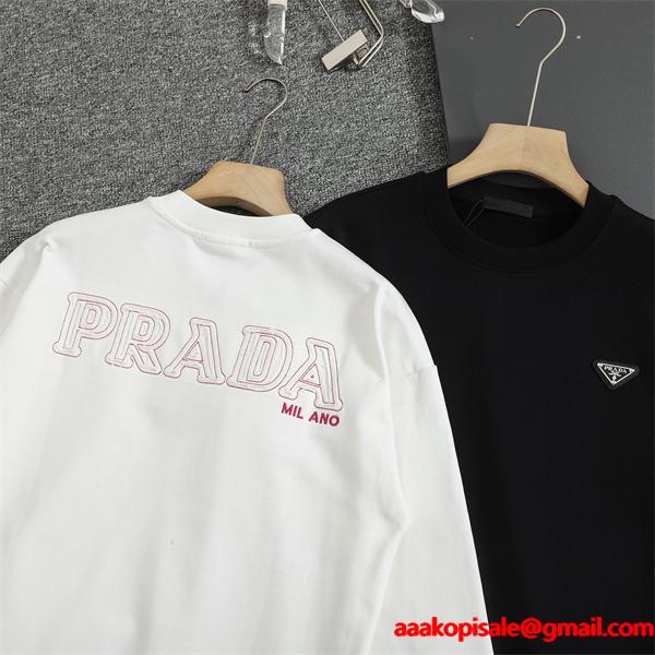 新作 PRADA プラダ 偽物 パーカー ブラック／ホワイト 話題 トレンド