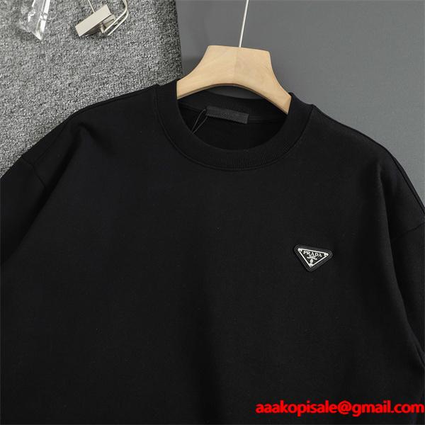 新作 PRADA プラダ 偽物 パーカー ブラック／ホワイト 話題 トレンド